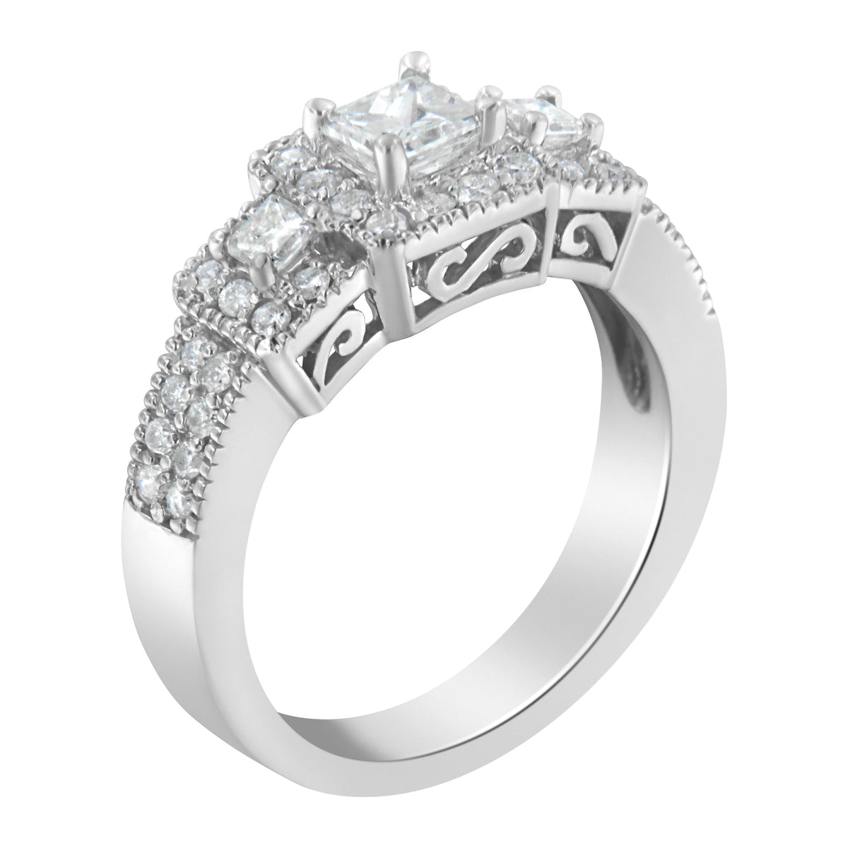 14K White Gold Diamond Three Stone Ring