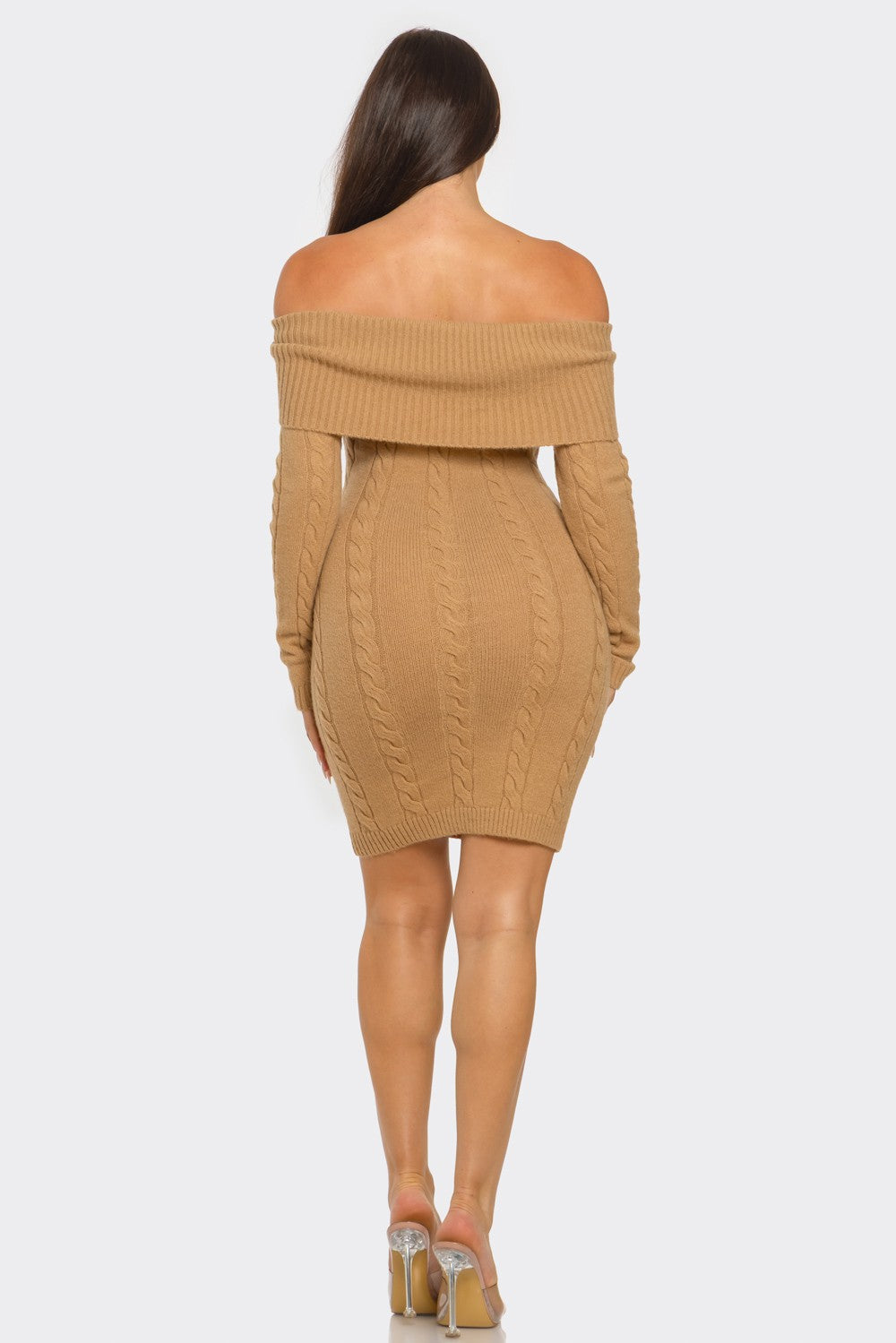 Off Shoulder Styling Fold Over Trim Sweater Dress