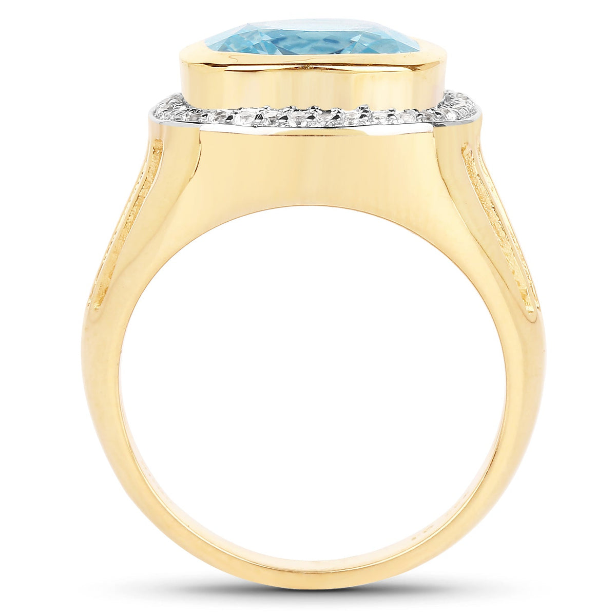 14K Yellow Gold Plated Sterling Silver Blue Topaz and White Topaz Ring