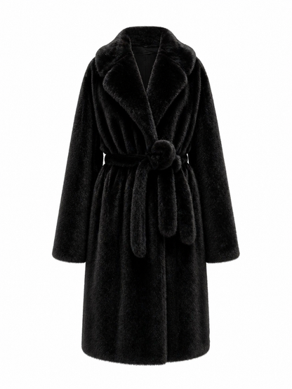 Faux Mink Effect Fur Coat in Black
