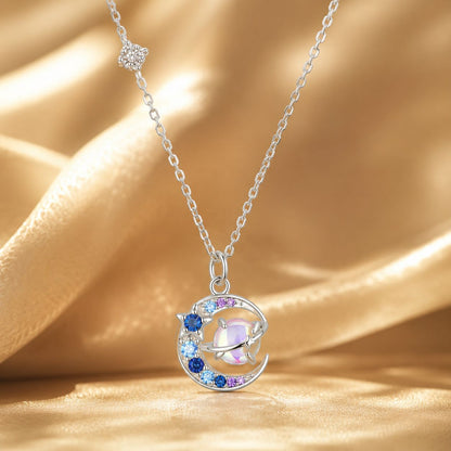 Sterling Silver Pavé CZ & Transparent Glass Pendant Necklace