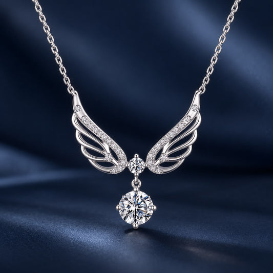 White Gold Plated Sterling Silver Moissanite and CZ Pendant Necklace