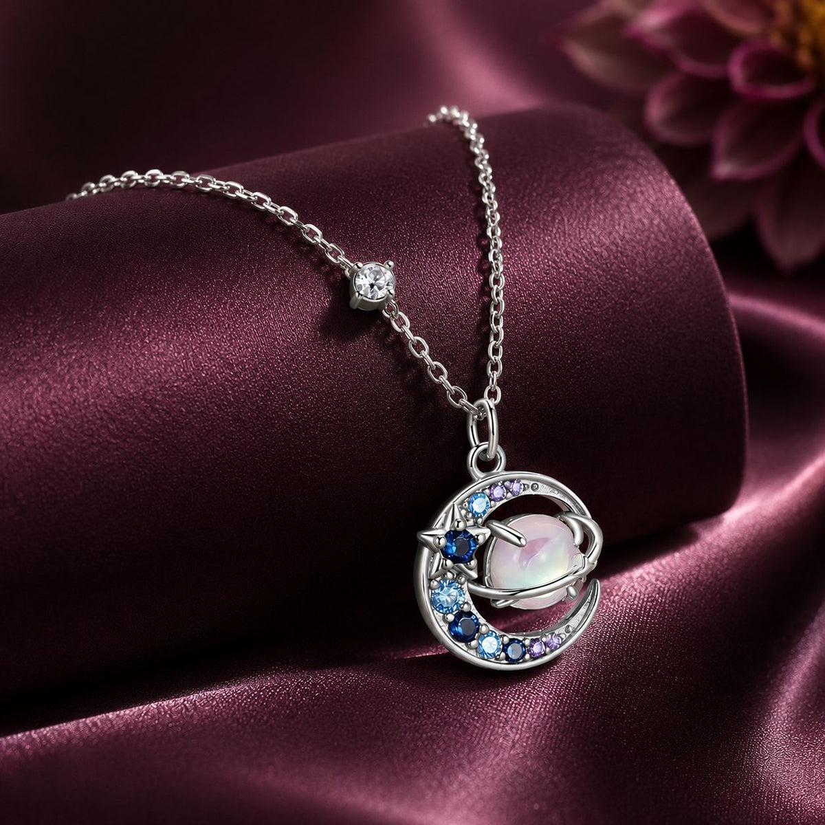 Sterling Silver Pavé CZ & Transparent Glass Pendant Necklace