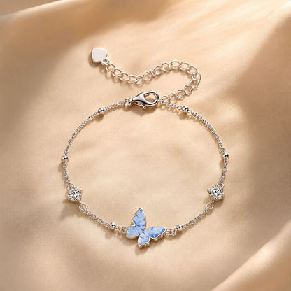 Sterling Silver White Gold Plated Enamel and CZ Bracelet