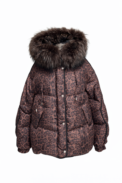 Ember Genuine Fur Trim Down Fill Jacket in Leo