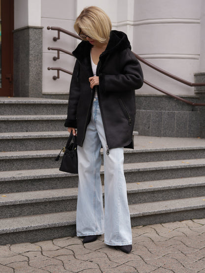 ⇆ Reversible Faux Shearling Hooded Coat