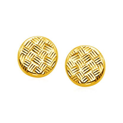 14K Yellow Gold Textured Circle Post Earrings