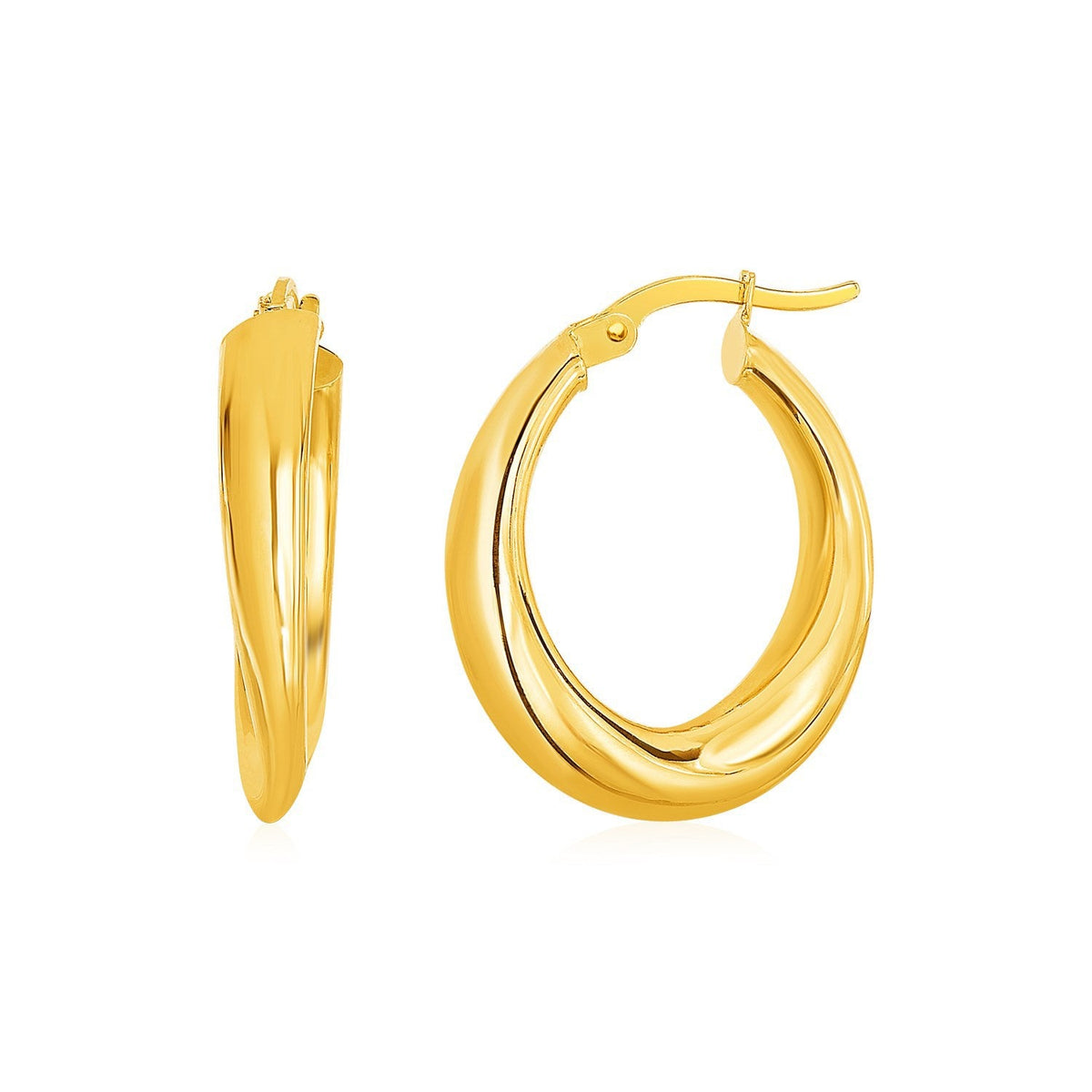 14K Yellow Gold Oval Hoop Earrings