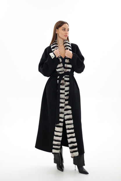 French Orylag Fur Italian Cashmere Wool Coat