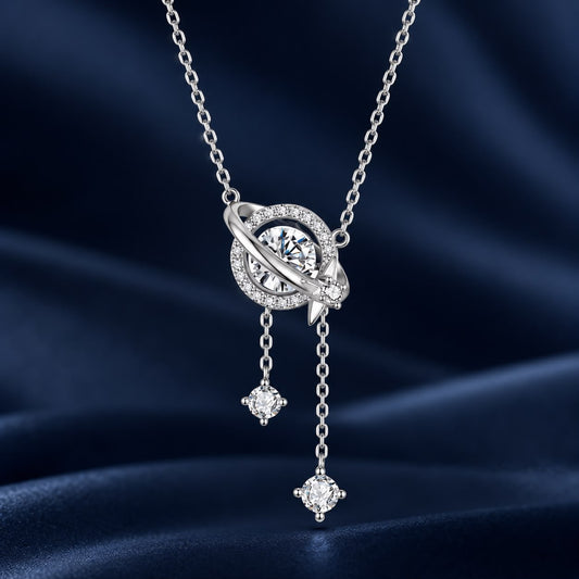 Sterling Silver Moissanite and Pavé CZ Pendant Necklace