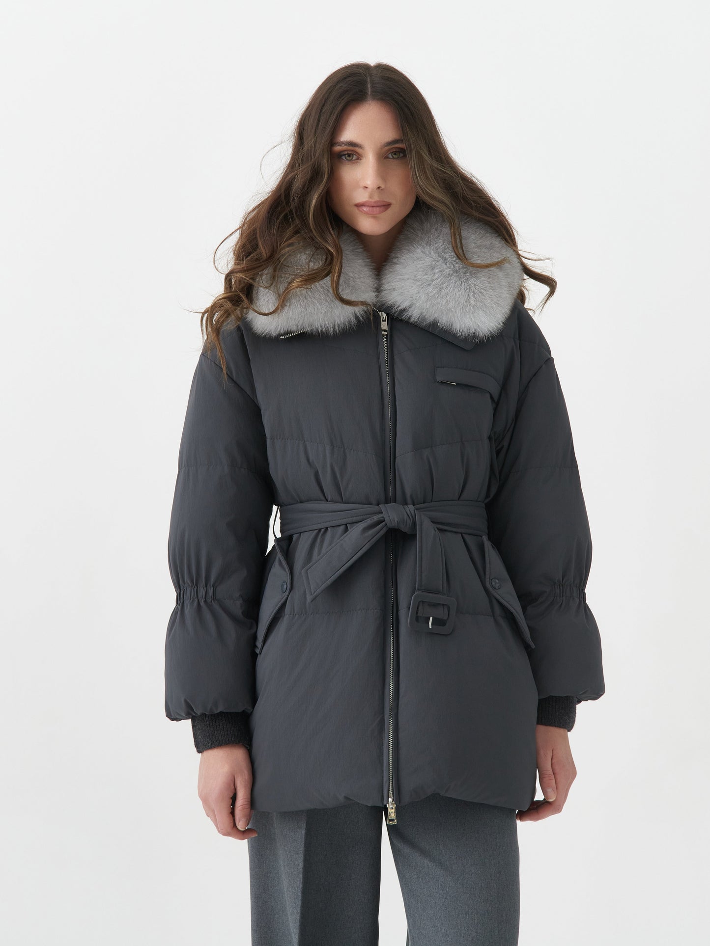 Blue Fox Down Fill Coat