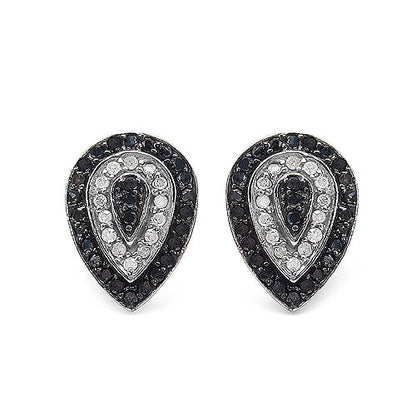 Sterling Silver Black and White Diamond Stud Earrings