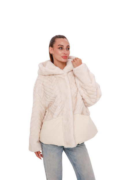 Montana Eco-Fur Down Fill Coat in Ivory