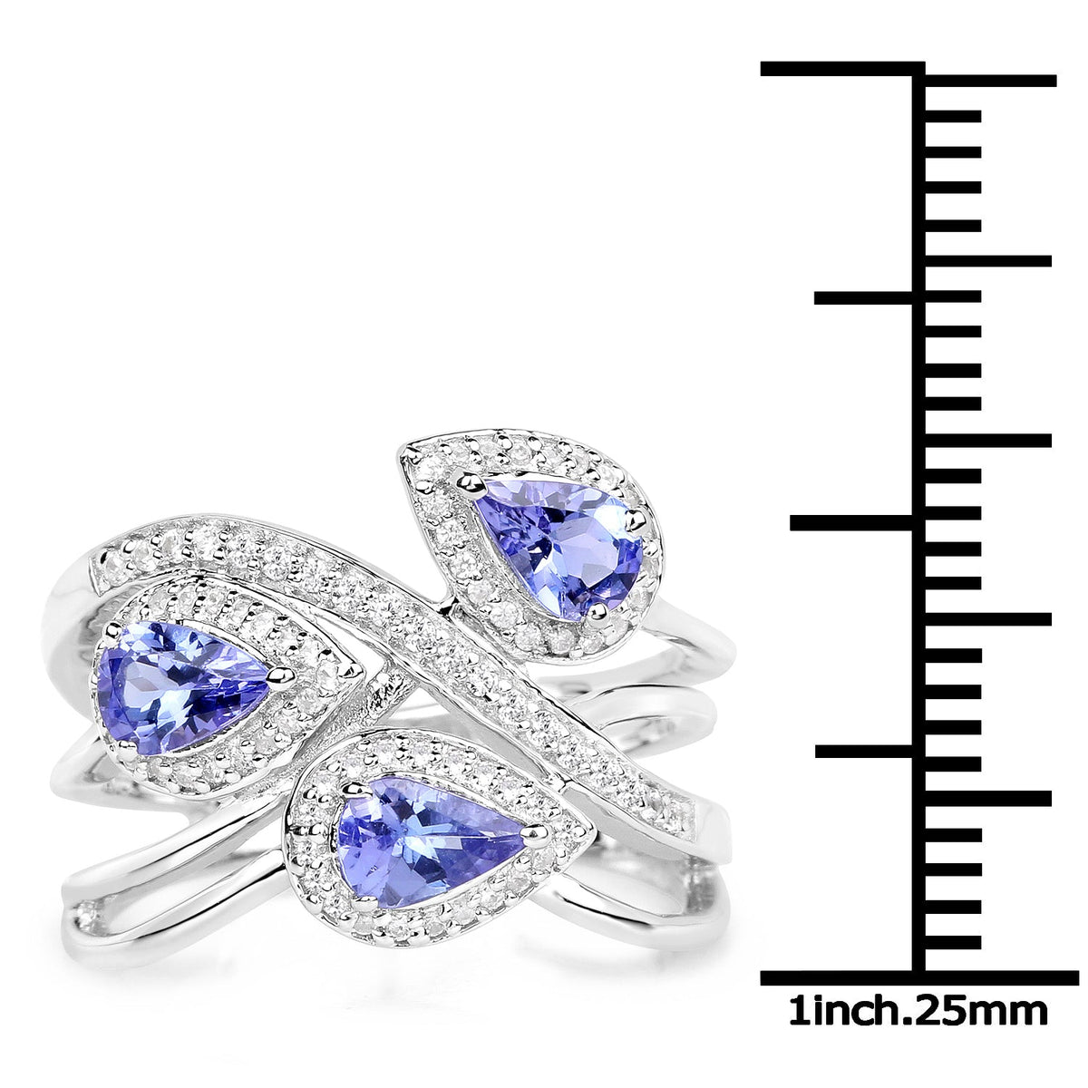 Tanzanite and White Zircon Sterling Silver Ring