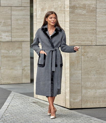 Scandinavian Mink Fur Trim Wool Coat