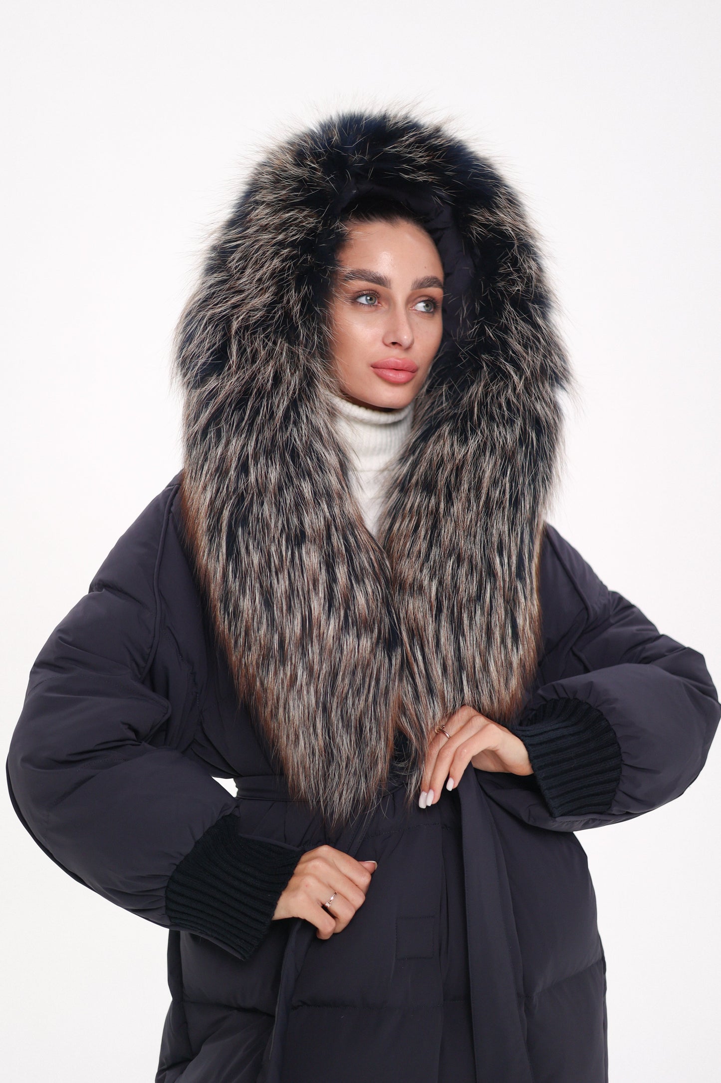 Rei Fur Trim Hooded Down Coat Navy