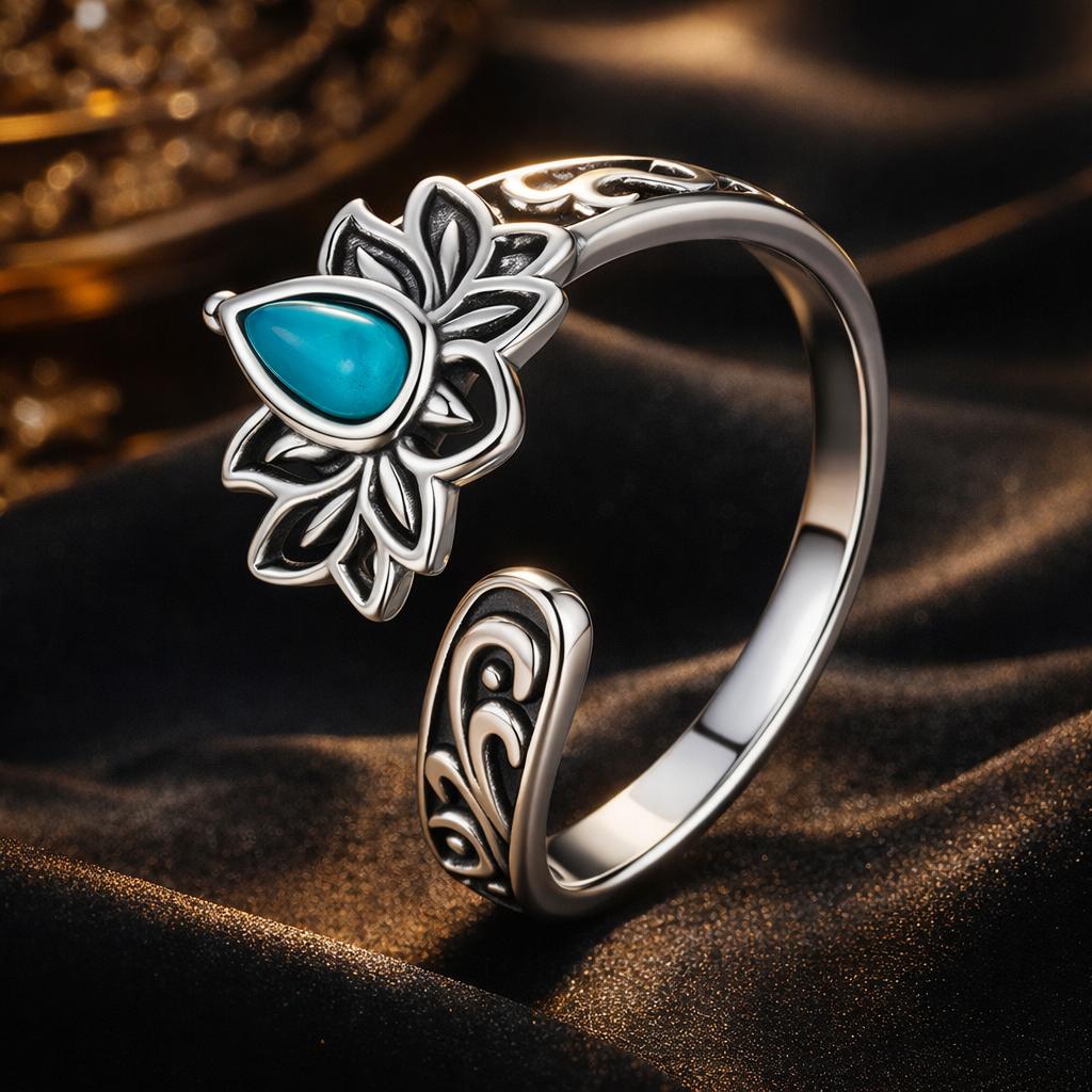Sterling Silver Synthetic Turquoise Oxidized Ring