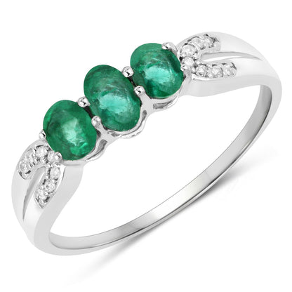 14K White Gold Zambian Emerald and Diamond Ring