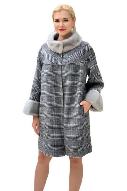 Scandinavian Mink Fur Rabbit Fur Lined Collar Wool Coat