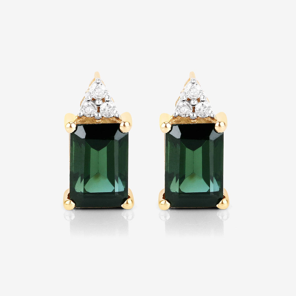 14K Yellow Gold Green Tourmaline and White Diamond Earrings