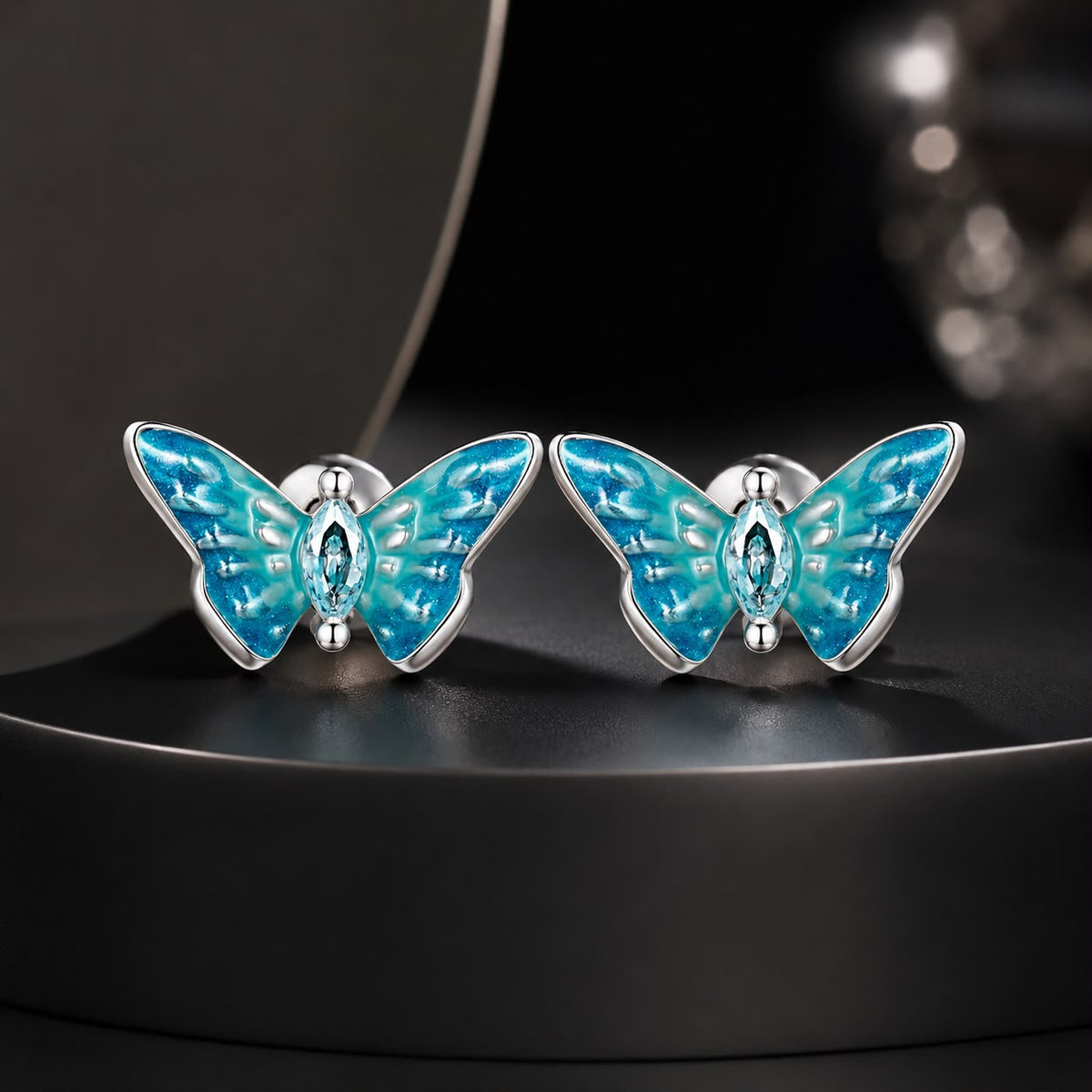 Sterling Silver Enamel and Cubic Zirconia Earrings