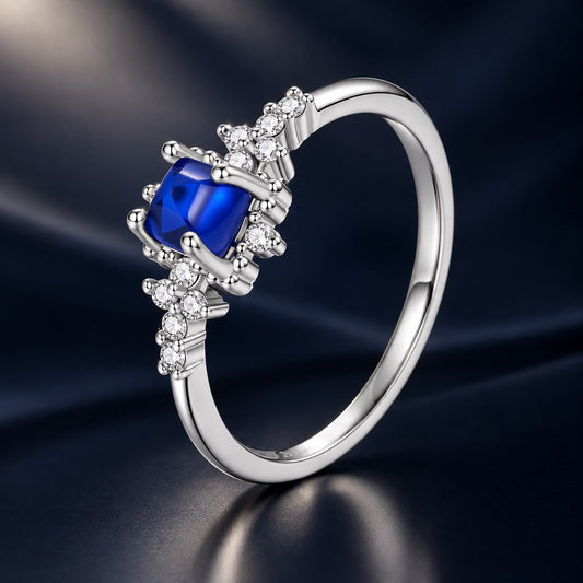 White Gold Plated Sterling Silver Synthetic Spinel and CZ Ring