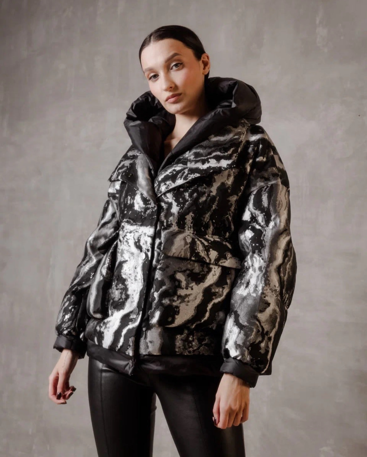 Marble Jacquard Down Fill Coat