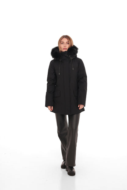 Onyx Genuine Fox Fur Vest-Lined Wool Blend Parka