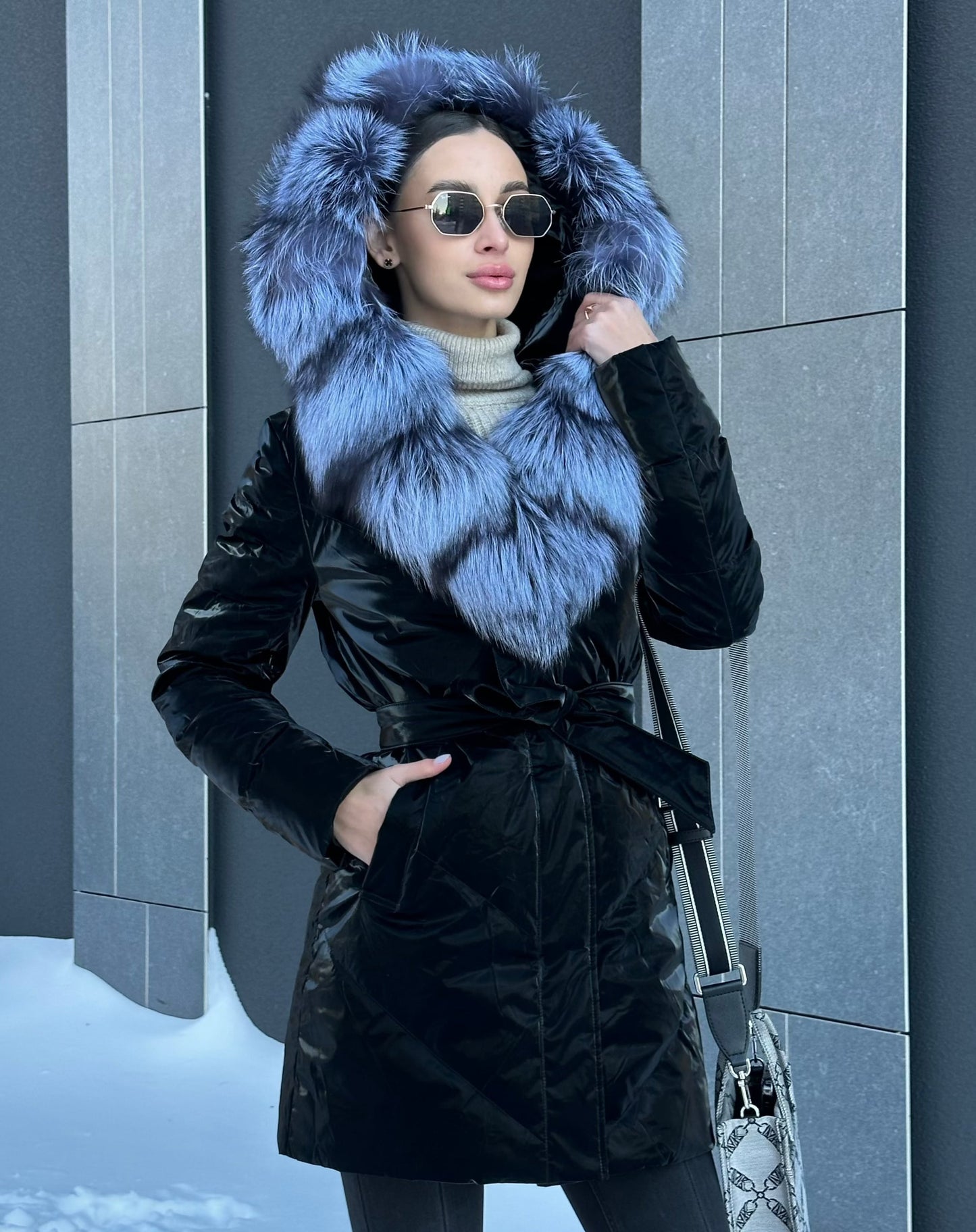 Silver Fox Fur Down Fill Coat