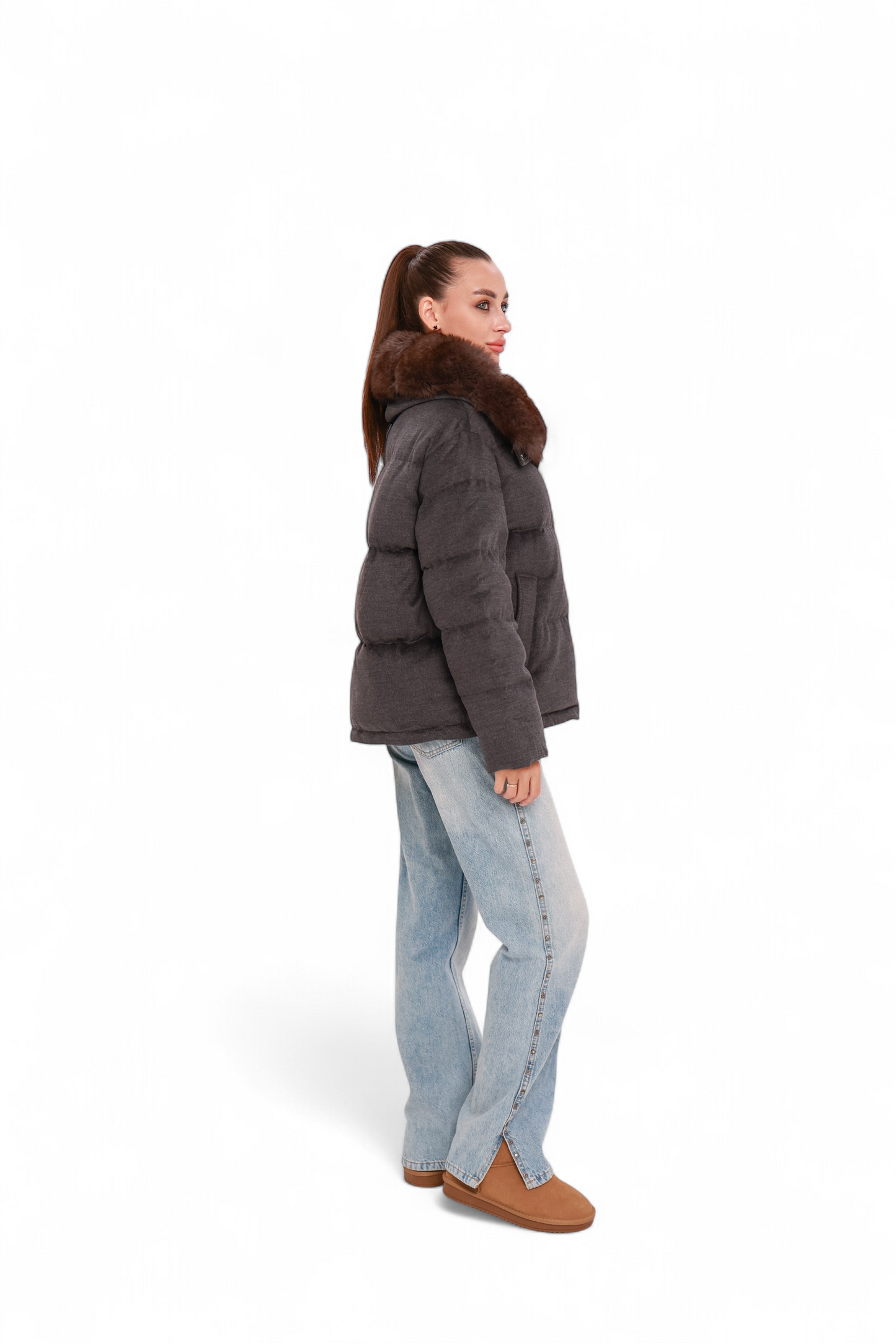 Elisa Polar Fox Fur Cashmere Effect Down Coat