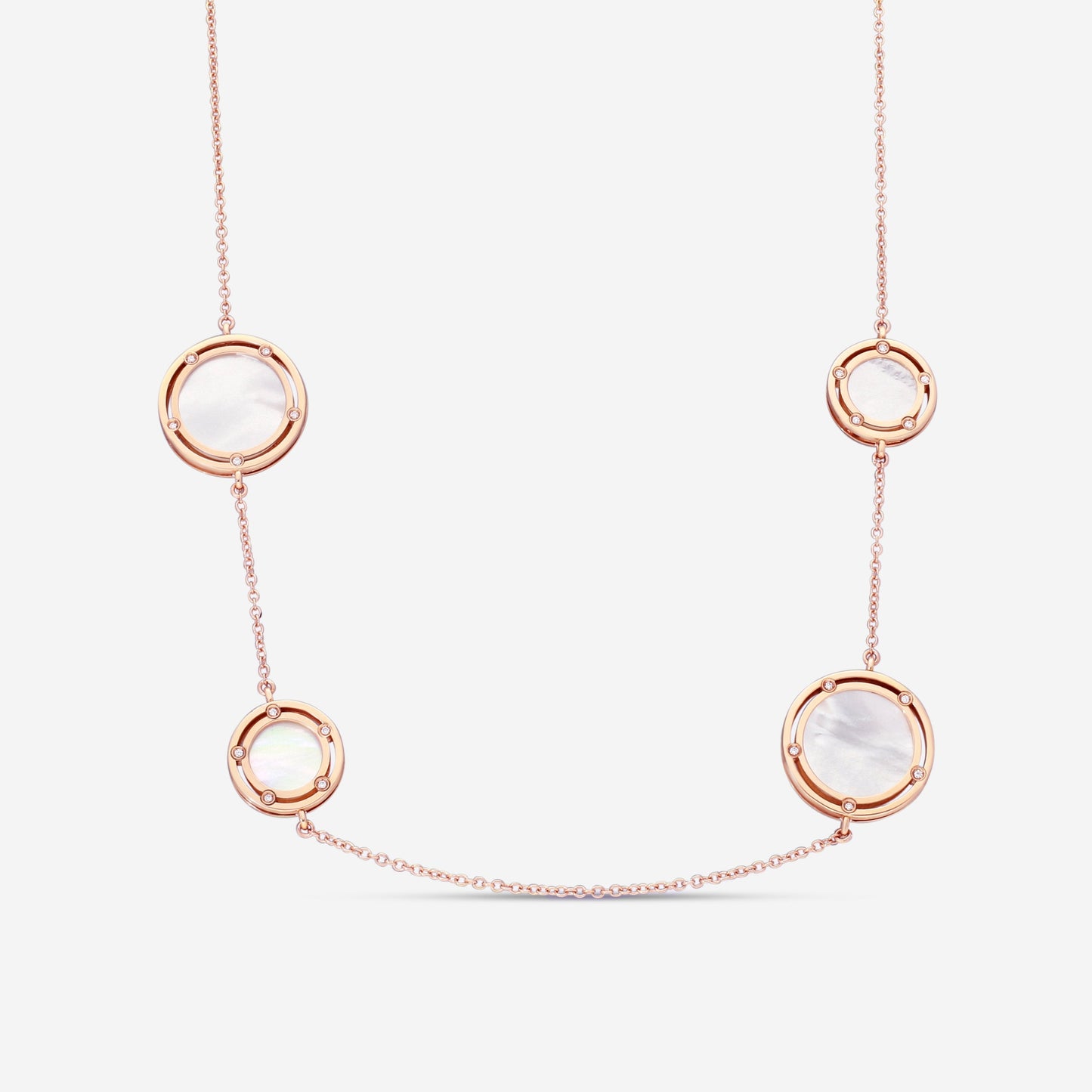 Damiani D. Side 18K Rose Gold Diamond & Mother of Pearl Station Necklace 0.31ct.