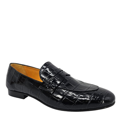 Madison Maison Black Croc-Embossed Leather Flat Loafers