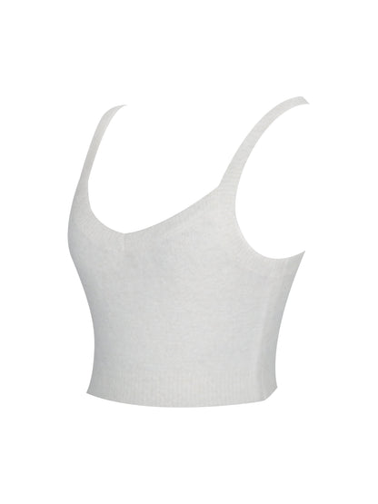 Selene White Wool-Blend Ribbed Knit V-Neck Top