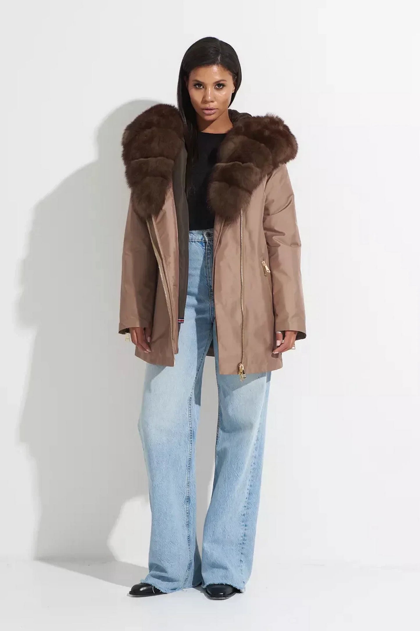 Polar Fox Fur Trim Rabbit Fur Insulated Parka