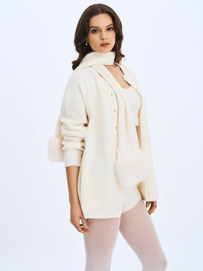 Orla White Wool-Blend Ribbed Knit Cardigan