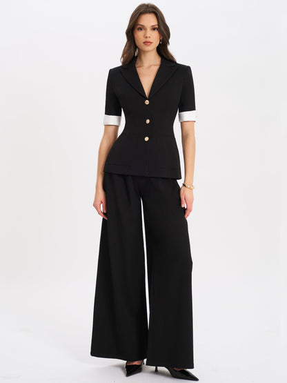 Aleeza Black Wide Leg Suit Pants