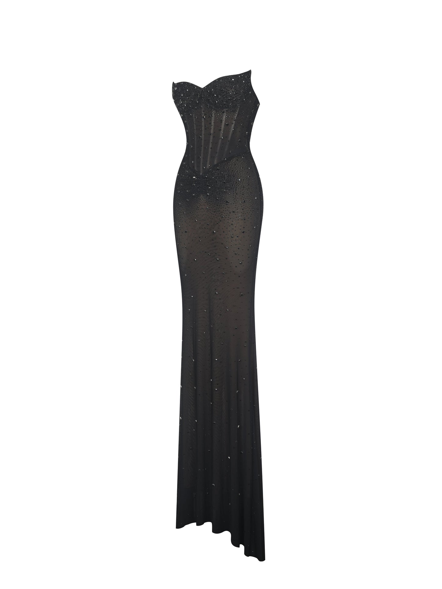 Fatima Black Crystal Sleeveless Corset Mermaid Maxi Dress