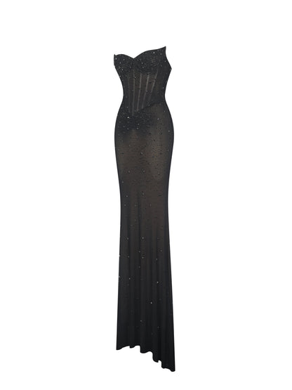 Fatima Black Crystal Sleeveless Corset Mermaid Maxi Dress
