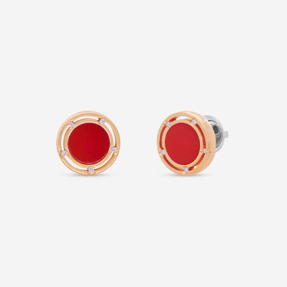 Damiani D. Side 18K Rose & White Gold Diamond & Red Stone Stud Earrings 0.05ct.