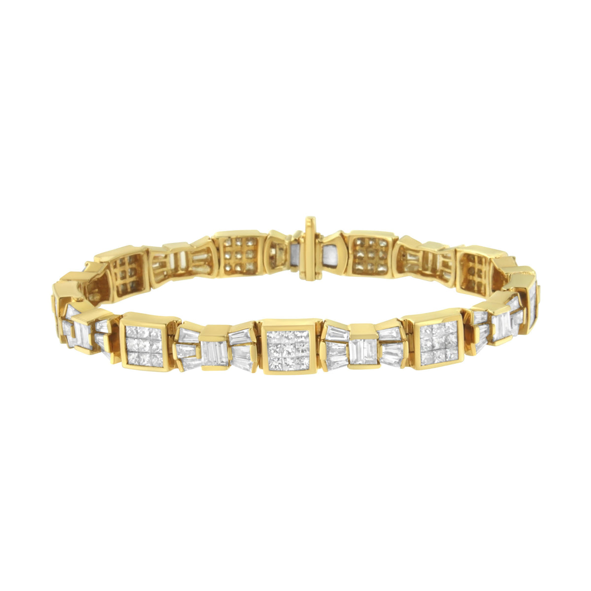14K Yellow Gold Diamond Alternating Bow and Box Link Bracelet