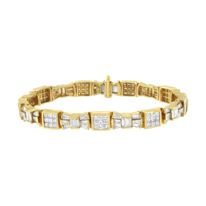 14K Yellow Gold Diamond Alternating Bow and Box Link Bracelet