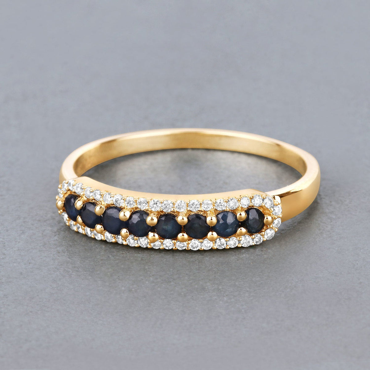 14K Yellow Gold Blue Sapphire and Diamond Eternity Ring