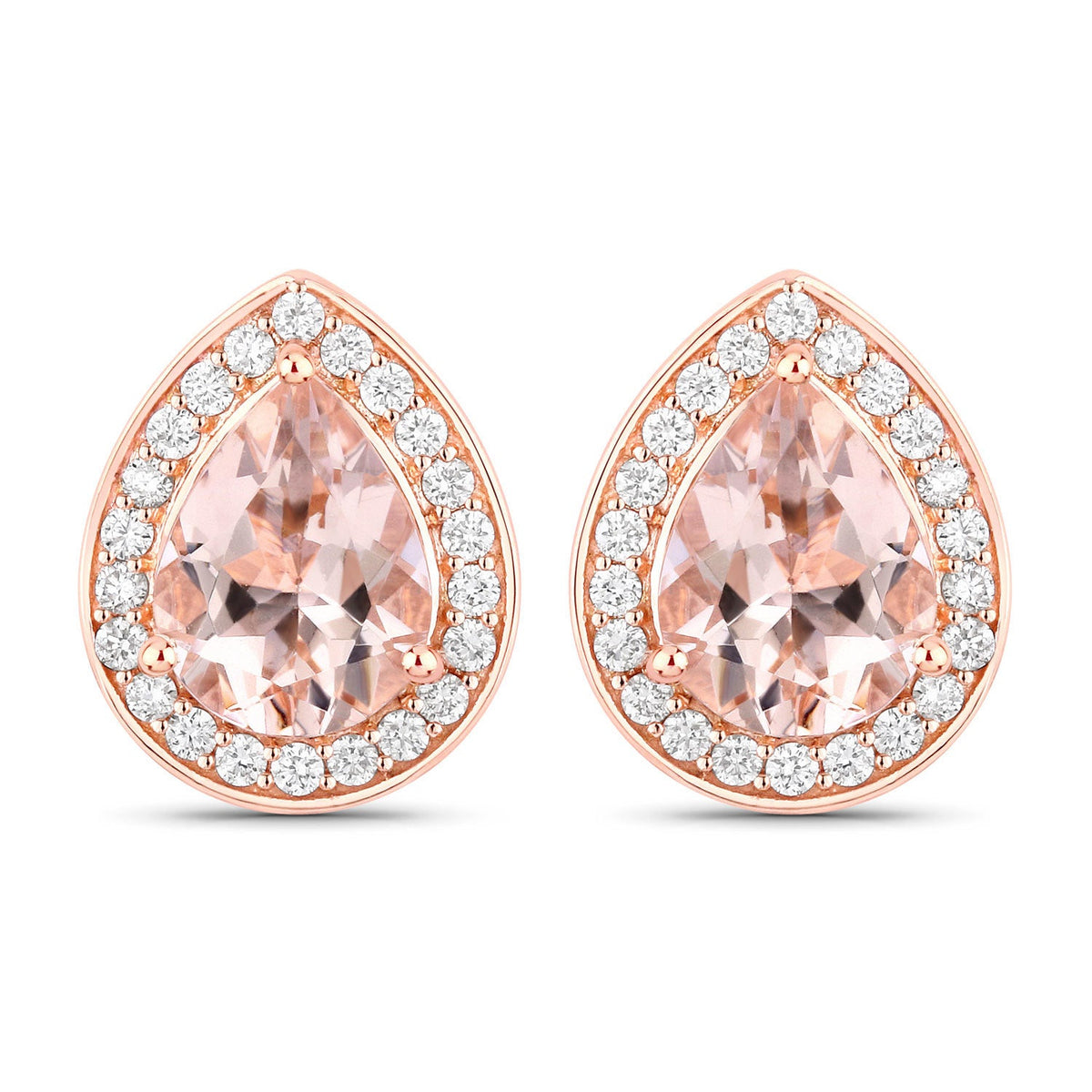 14K Rose Gold Morganite and White Diamond Halo Earrings
