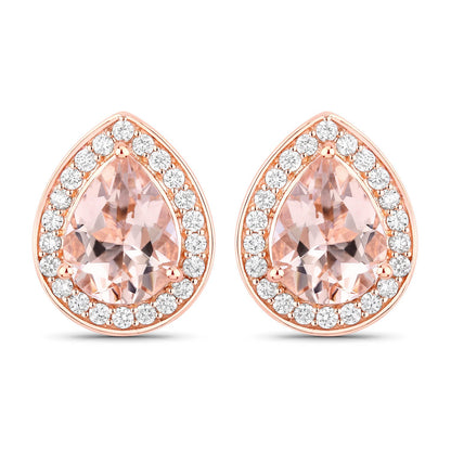 14K Rose Gold Morganite and White Diamond Halo Earrings