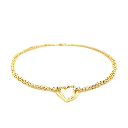 10K Yellow Gold Open Heart Double Rolo Chain Anklet