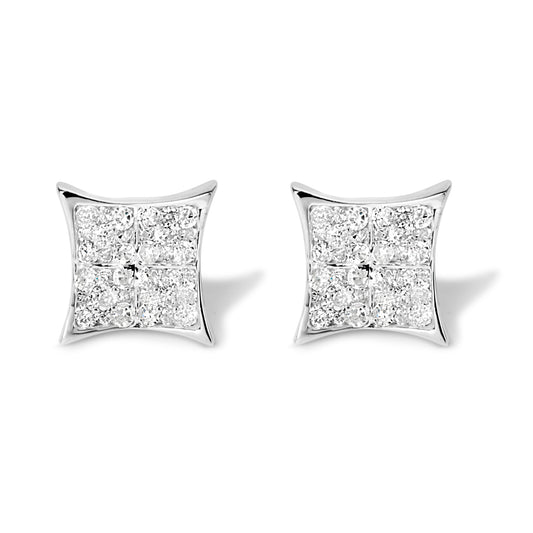 Sterling Silver Diamond Composite Curved Square Stud Earrings