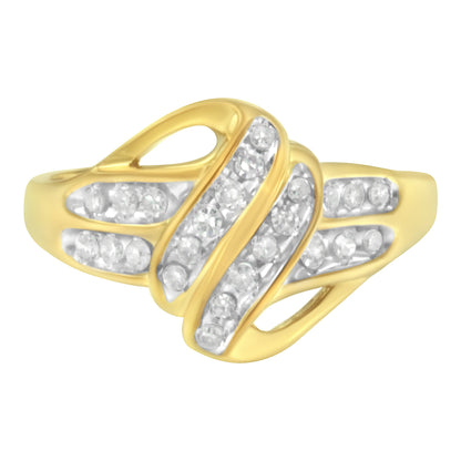10K Yellow Gold Plated Sterling Silver 1.0 Cttw Diamond Flower Cluster Ring