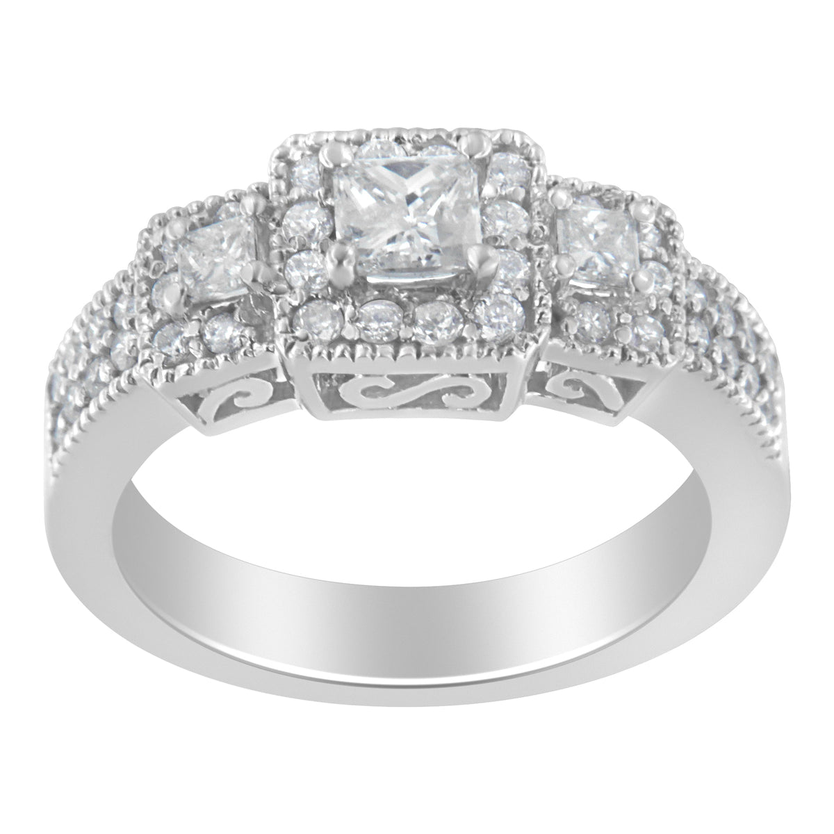 14K White Gold Diamond Three Stone Ring