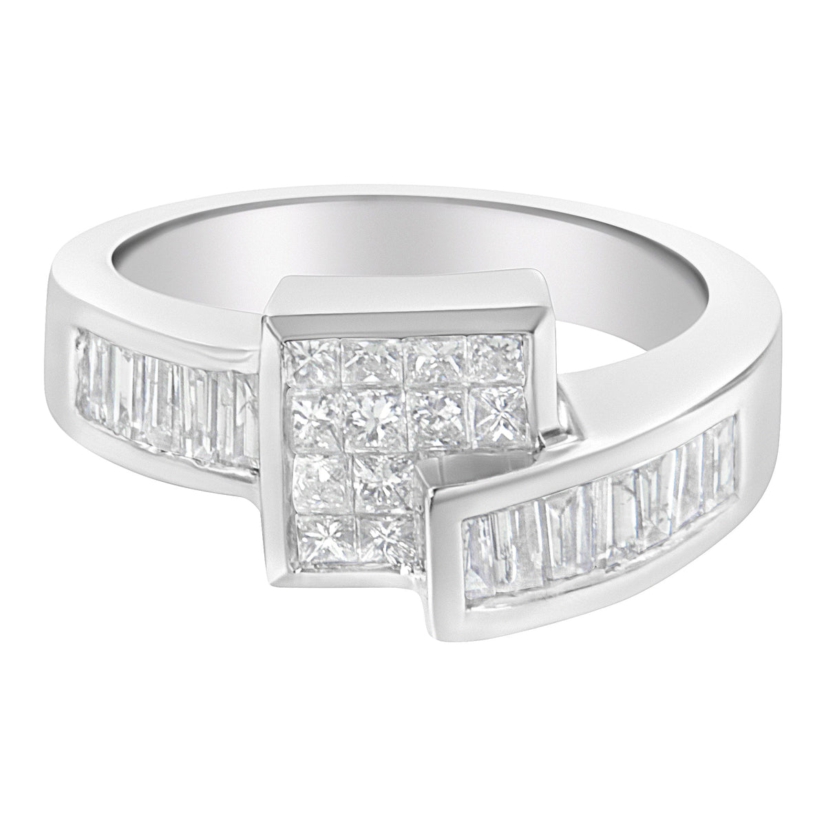 Undeniablyluxe Fine Jewelry 14k White Gold Princess And Baguette Diamond Ring
