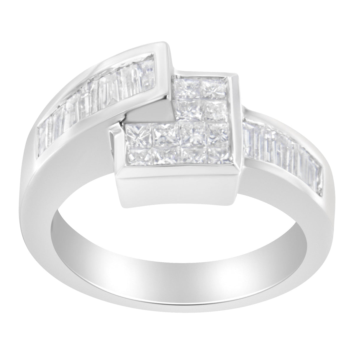 Undeniablyluxe Fine Jewelry 14k White Gold Princess And Baguette Diamond Ring